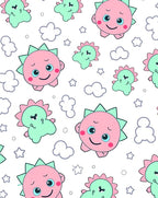 Cute Pink Green Dinosaur Clouds Stars Rug