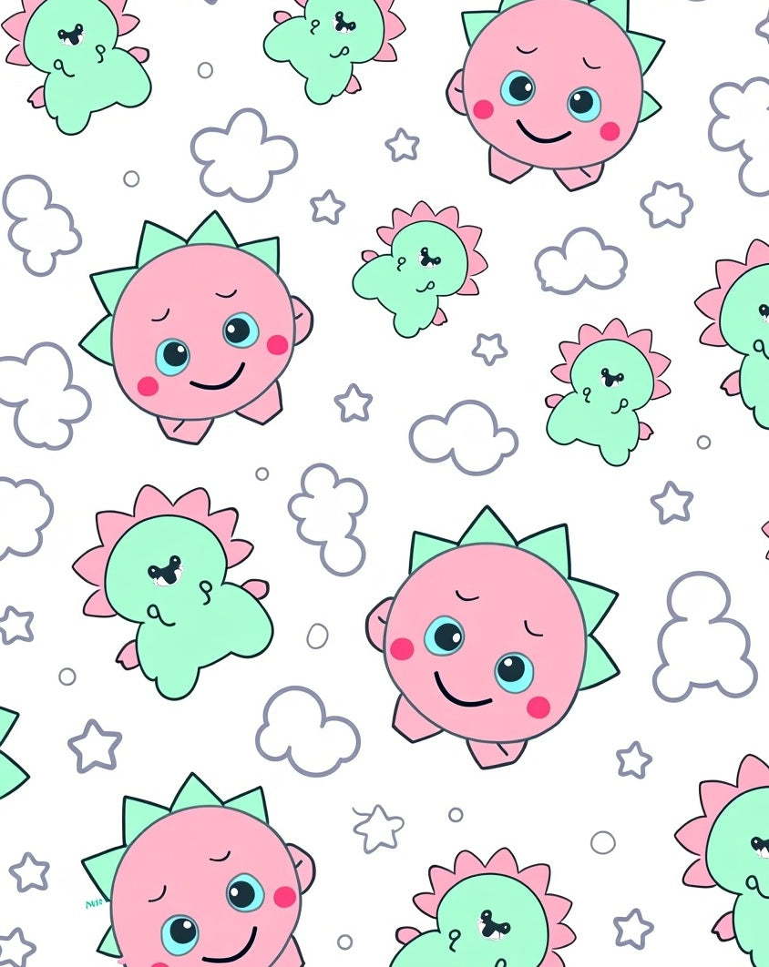 Cute Pink Green Dinosaur Clouds Stars Rug