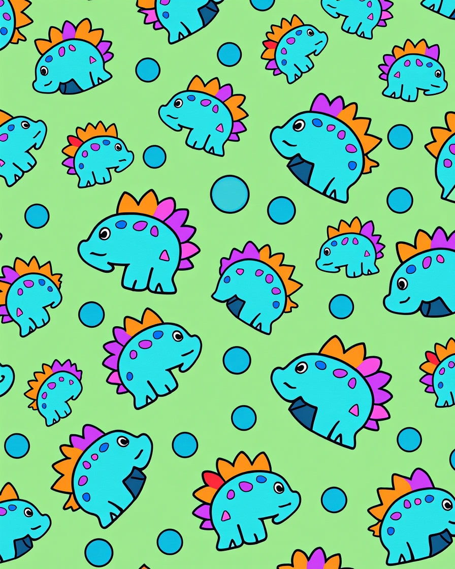 Cute Blue Cartoon Dinosaur Bubbles Rug