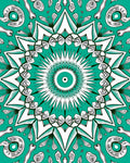 Vibrant Teal White Medallion Mandala Rug