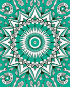 Vibrant Teal White Medallion Mandala Rug