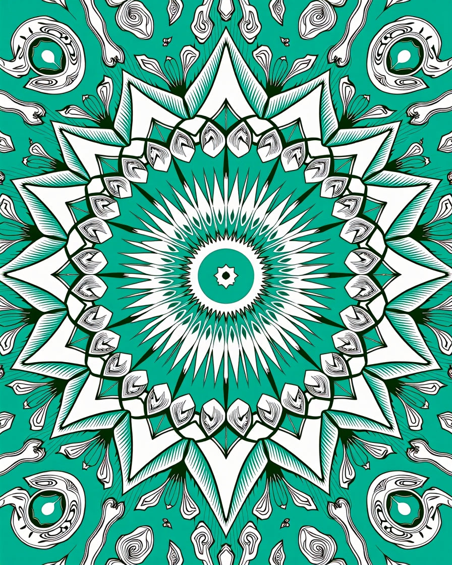 Vibrant Teal White Medallion Mandala Rug