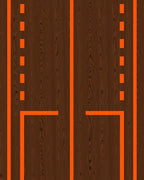 Dark Wood Orange Lined Geometric Rug