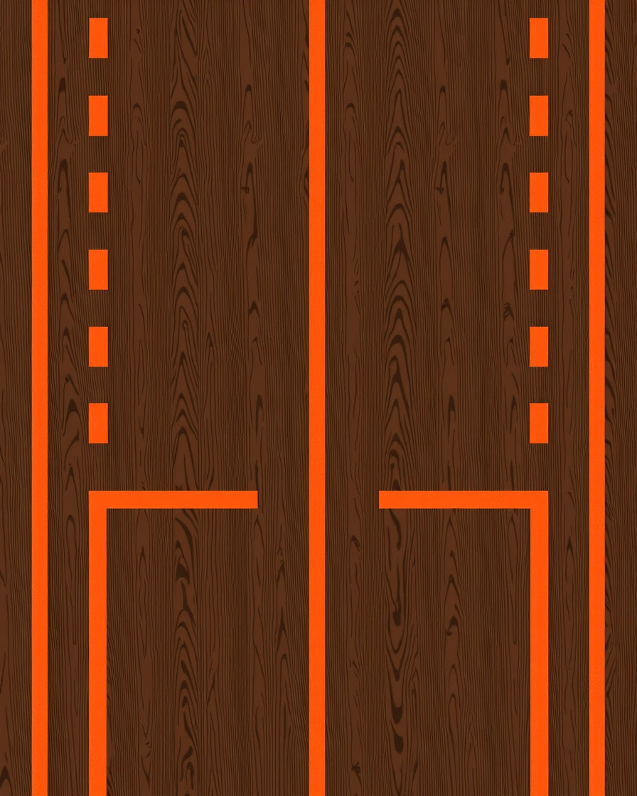 Dark Wood Orange Lined Geometric Rug