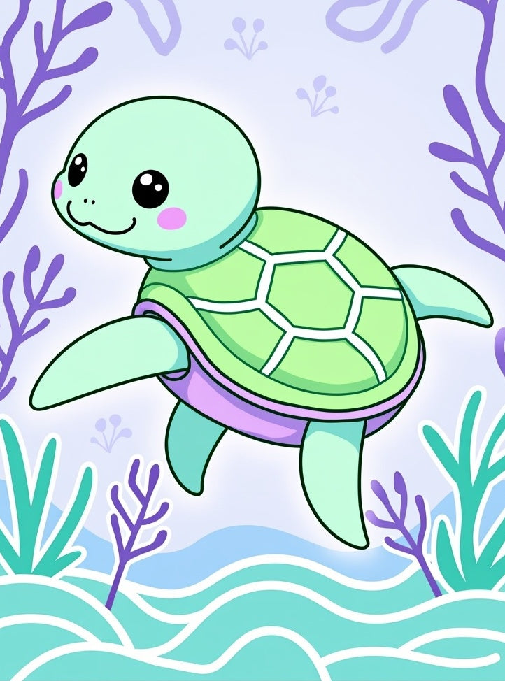 Cute Sea Turtle and Coral Reef Rug