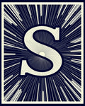 Navy Cream Sunburst Initial S Rug