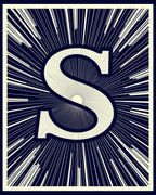 Navy Cream Sunburst Initial S Rug