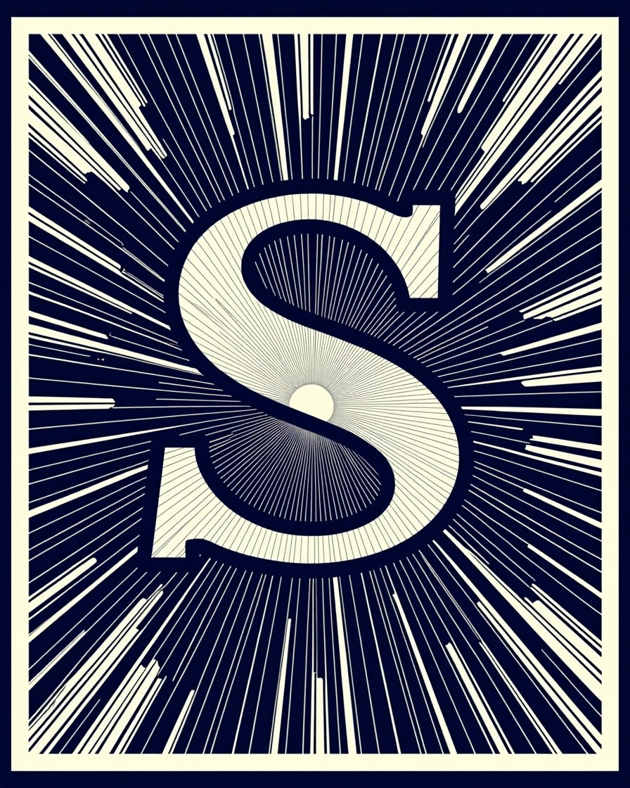 Navy Cream Sunburst Initial S Rug