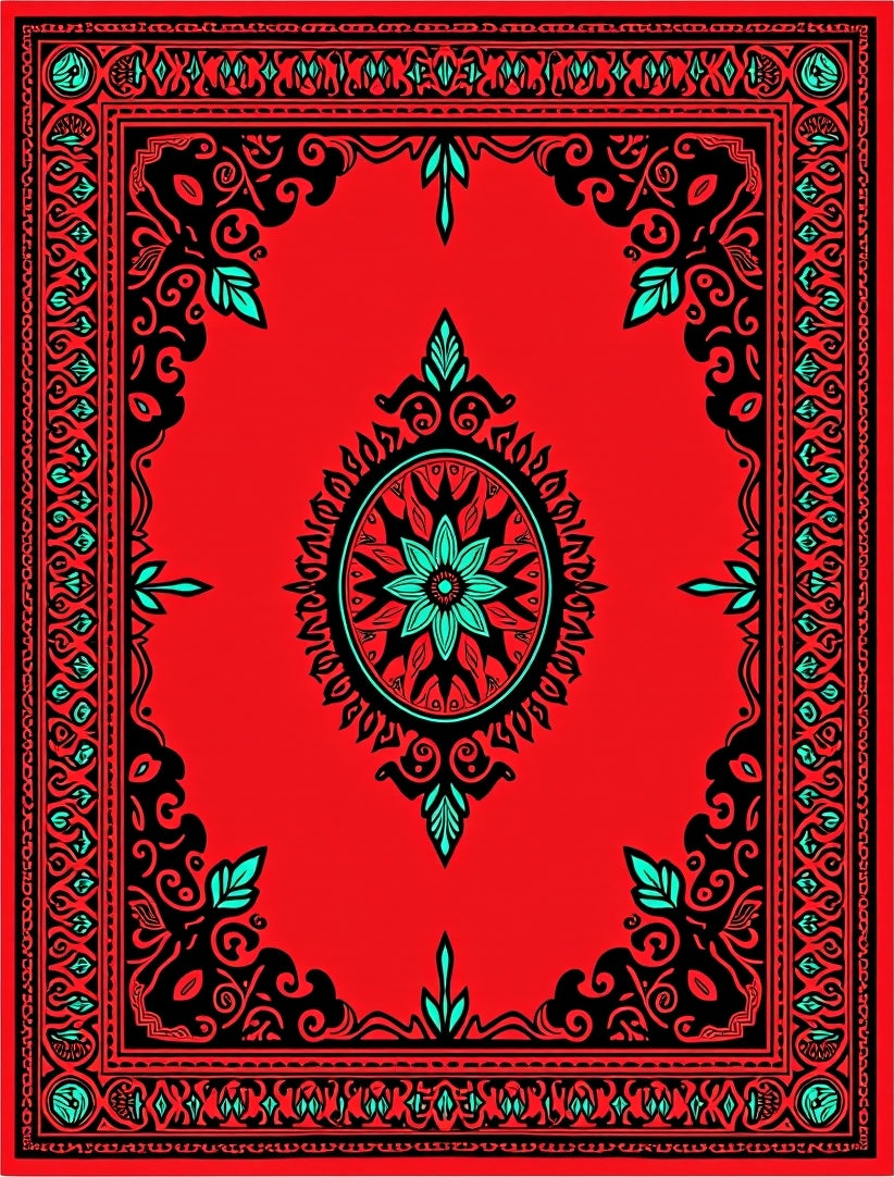 Bold Red Ornamental Medallion Rug