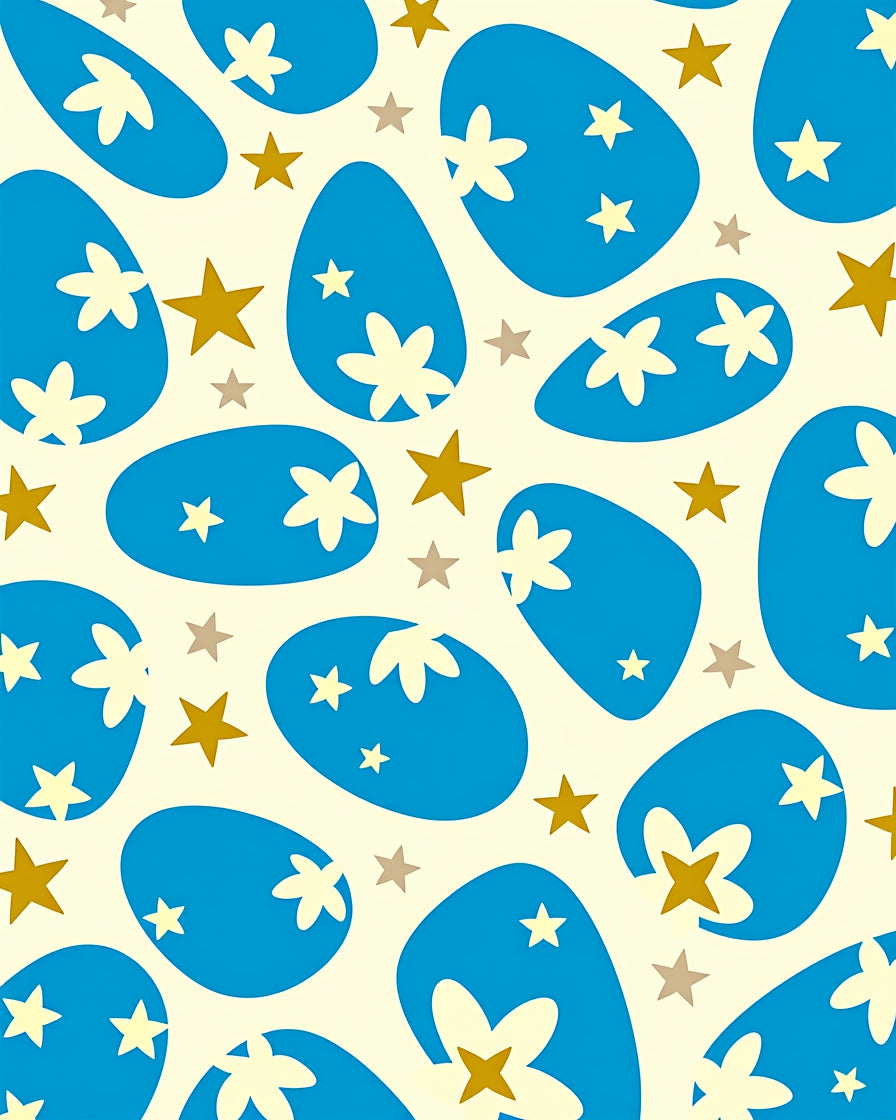 Mid-Century Blue Floral Starburst Rug