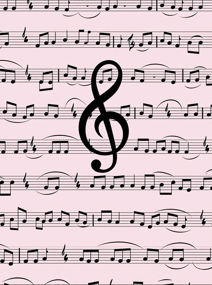 Black Notes Treble Clef Light Pink Rug