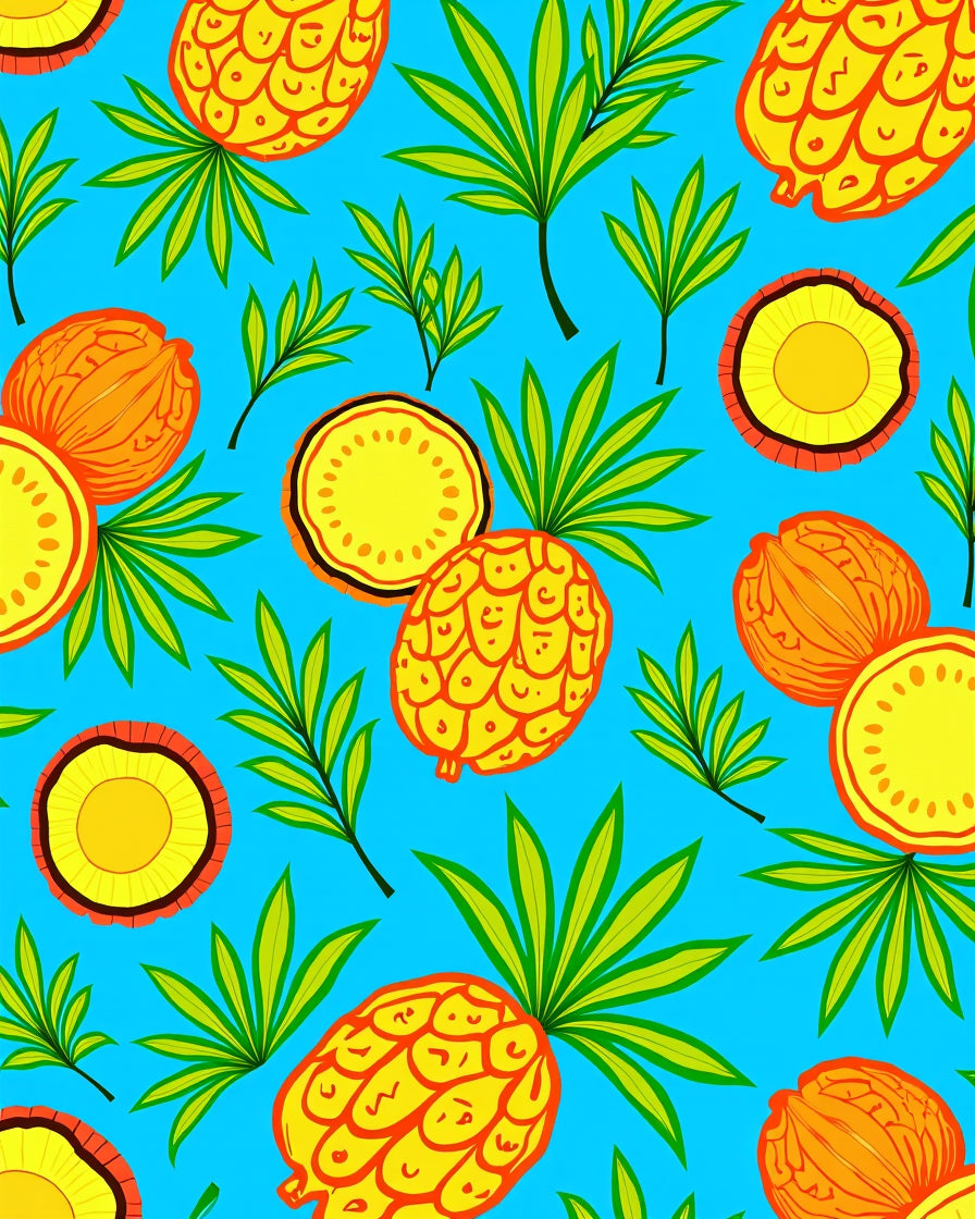 Bright Tropical Pineapple Leaf Swirl Rug