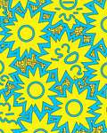 Bold Yellow Sunburst Blue Abstract Rug