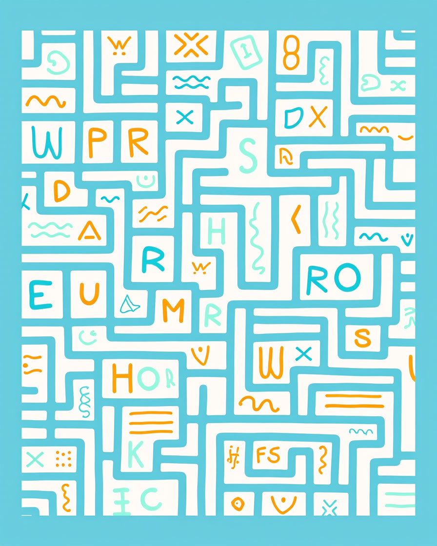 Blue White Alphabet Maze Rug
