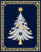 Festive White Christmas Tree Gold Ornaments Rug