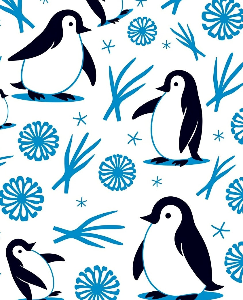 Arctic Penguin With Blue Ice Blooms Rug