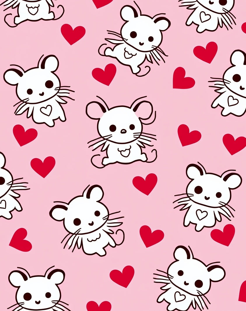 Cute white mice with red hearts Rug