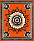 Orange Mandala Floral Black Cream Rug