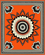 Orange Mandala Floral Black Cream Rug