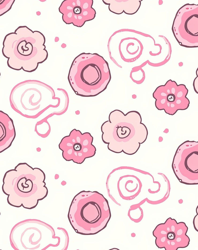 Pink Hand Drawn Floral Swirls Rug