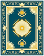 Teal Golden Sunburst Art Deco Rug