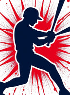 Baseball Player Silhouette Red Burst Rug