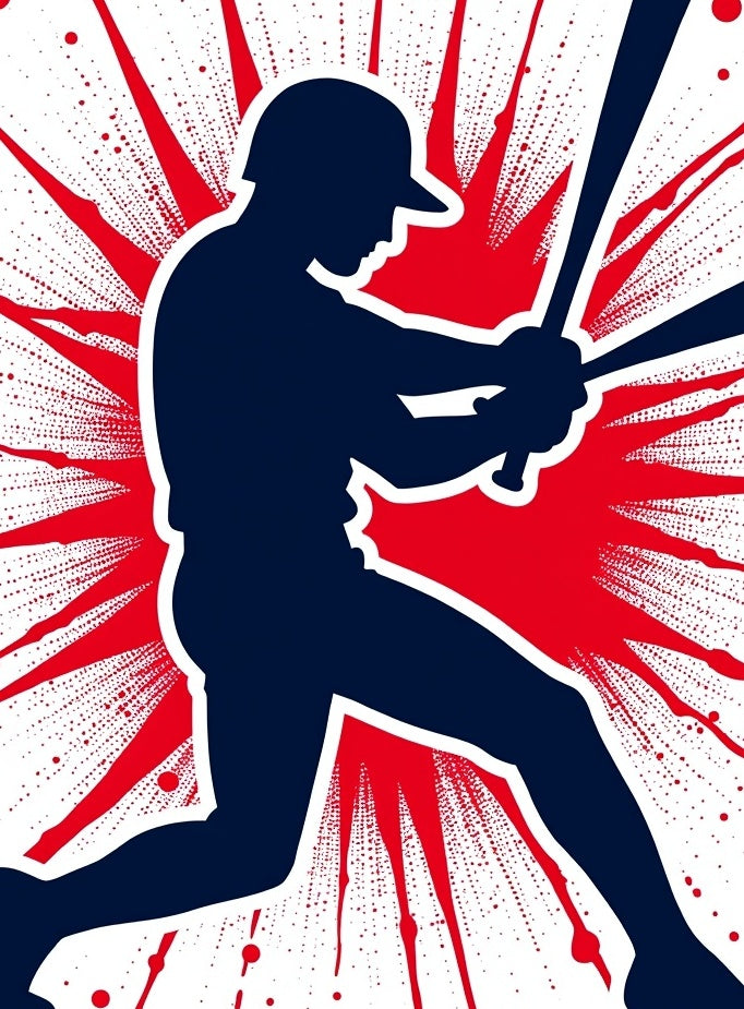 Baseball Player Silhouette Red Burst Rug