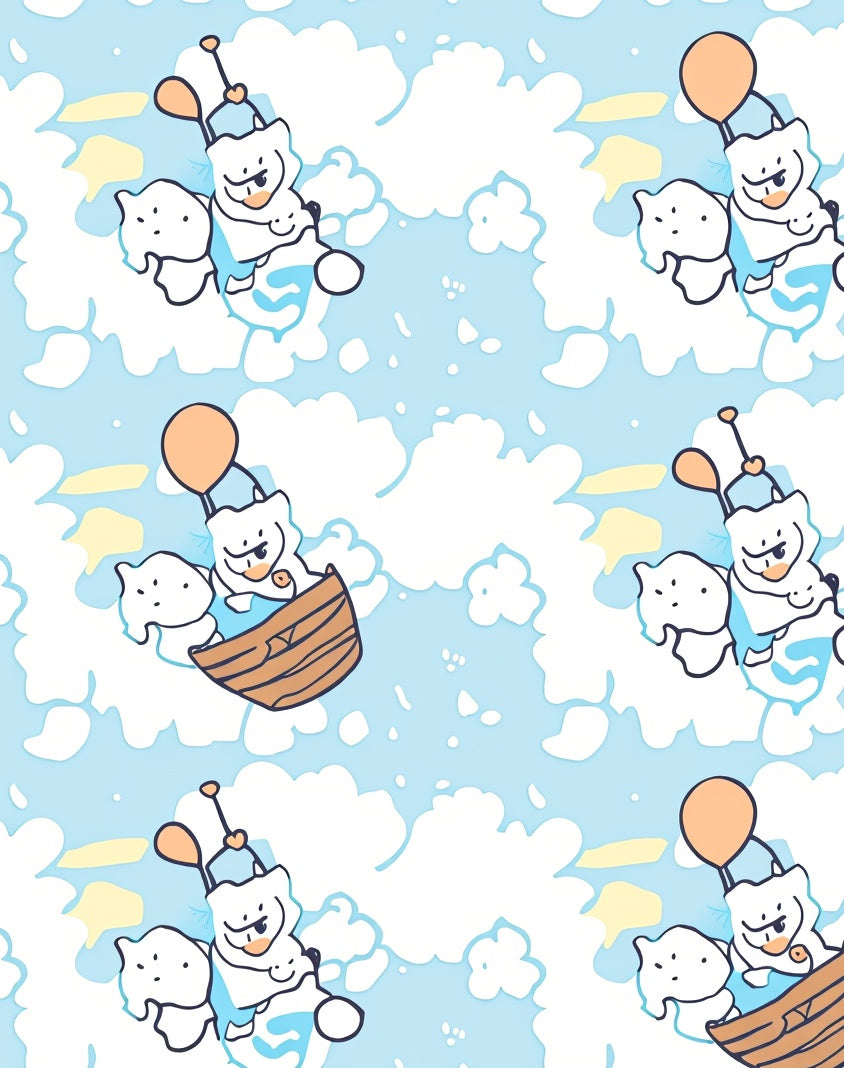 Whimsical Sky Bears Hot Air Balloon Adventure Rug