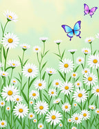 Field of Daisies With Purple Butterflies Rug