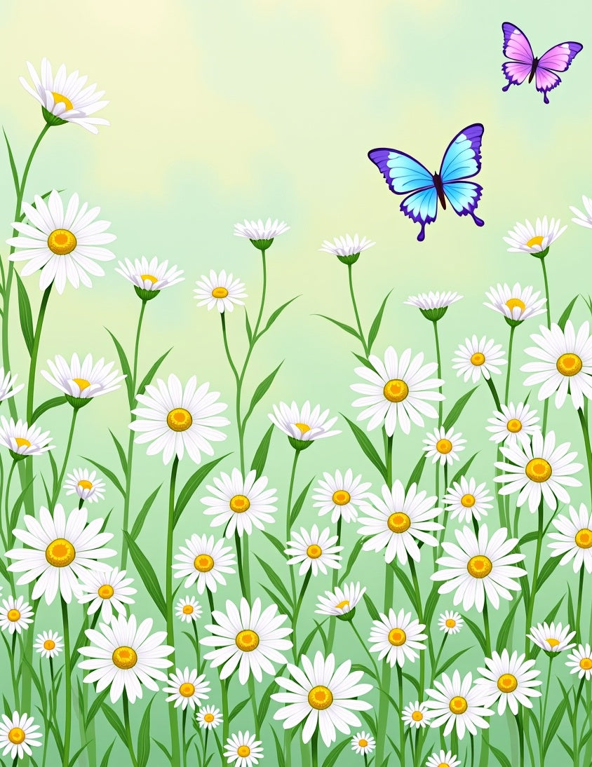 Field of Daisies With Purple Butterflies Rug