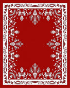 Classic White Floral Border Red Rug