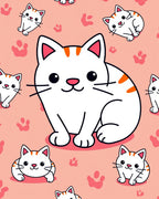 Cute White Kittens Paw Prints Pink Rug