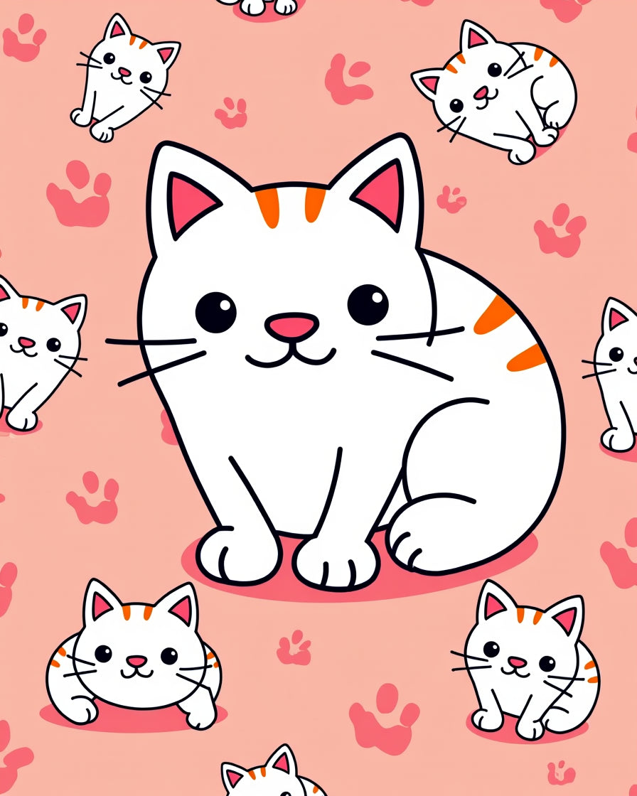 Cute White Kittens Paw Prints Pink Rug