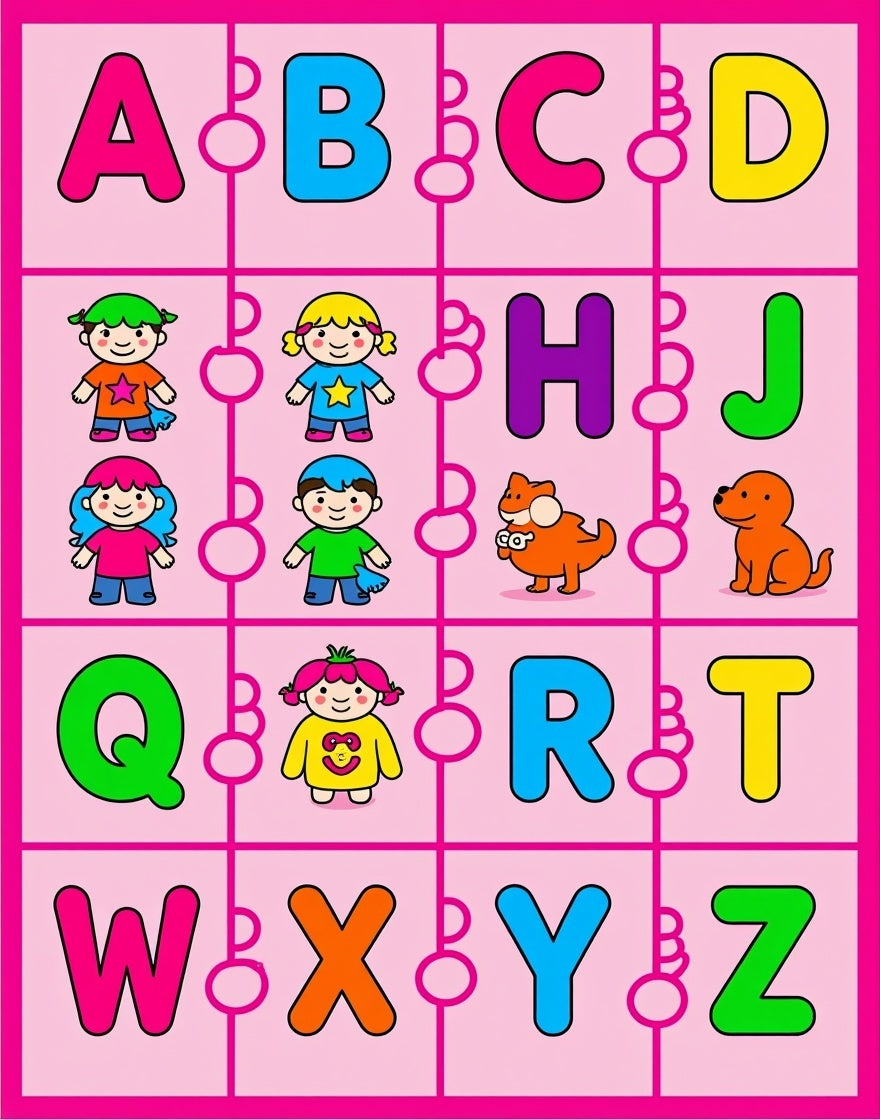 Colorful Alphabet Characters Playful Animals Rug
