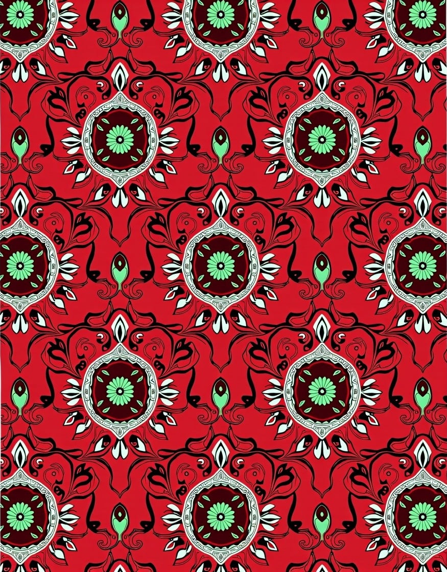 Crimson Medallion Arabesque Floral Rug