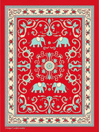 Vibrant Red Elephant Garden Medallion Rug