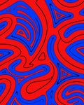 Bold Red Blue Swirl Abstract Rug