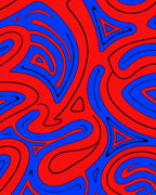 Bold Red Blue Swirl Abstract Rug