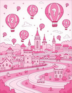 Whimsical Pink Hot Air Balloon Castle Landscape Rug