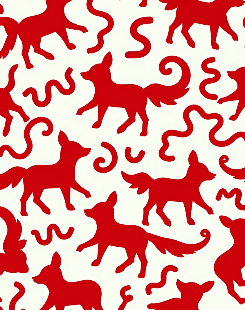 Bold Red Fox Whimsical Swirls Rug