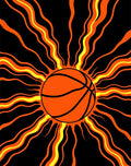 Vibrant Orange Basketball Sunburst Rug