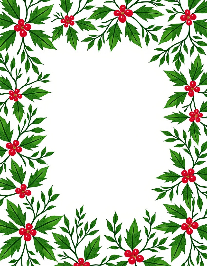 Festive Green Holly Berry Border Rug