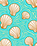 Aqua Orange Shell Waves Rug