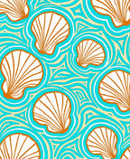 Aqua Orange Shell Waves Rug