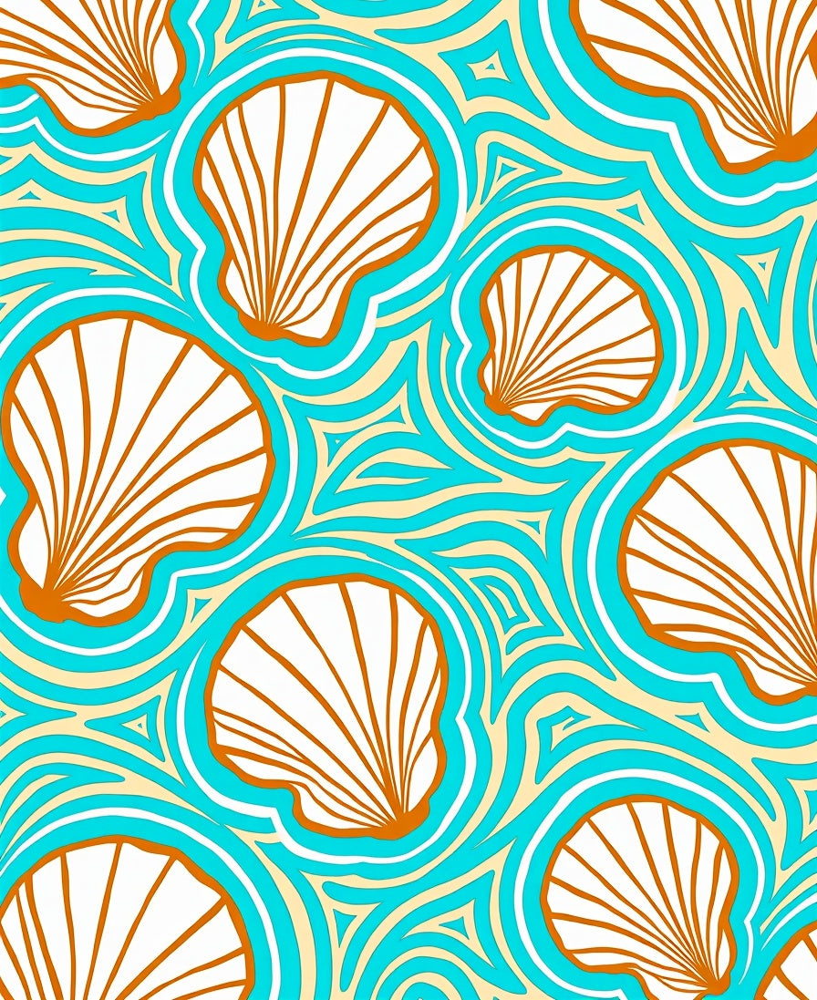 Aqua Orange Shell Waves Rug