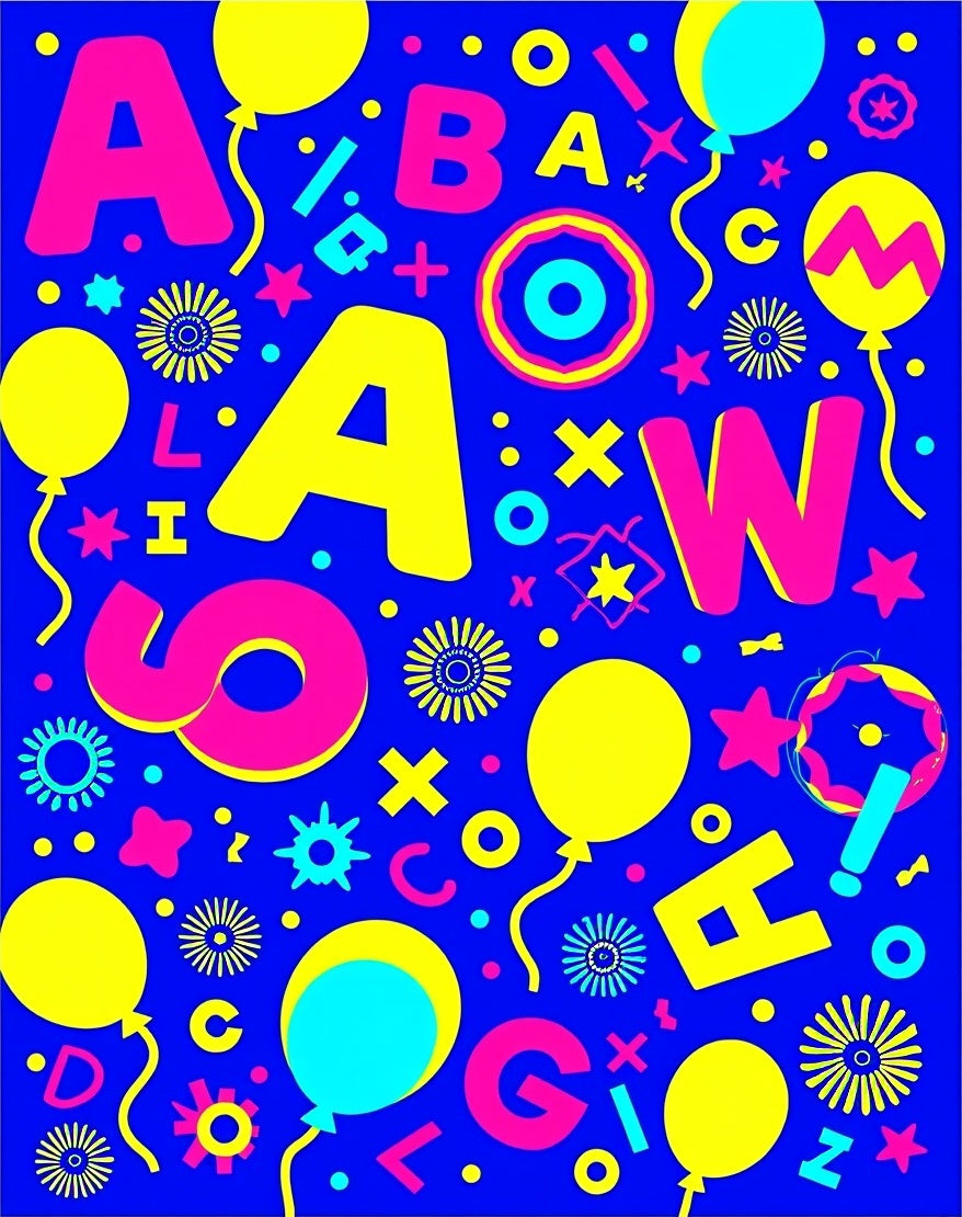 Bold Yellow Alphabet Party Balloons Rug