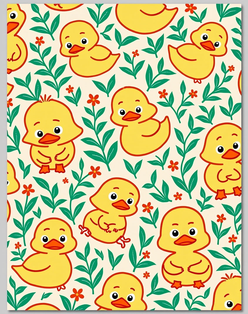 Yellow Duckling Garden Scene Rug