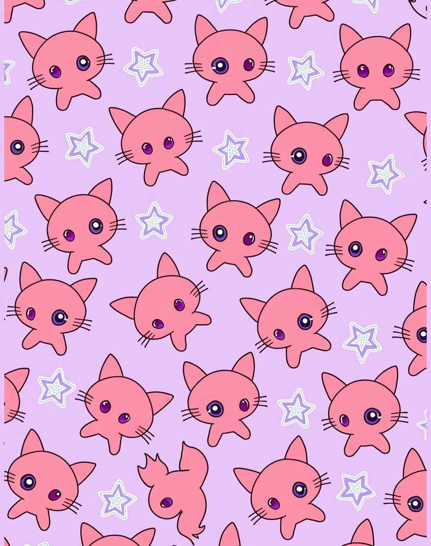 Pink Kawaii Kitty Star Sprinkle Rug