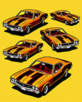 Vintage Orange Black Stripe Muscle Cars Rug
