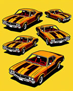 Vintage Orange Black Stripe Muscle Cars Rug